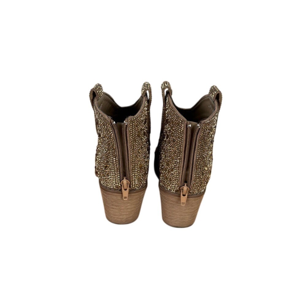 Pierre Dumas Gold Rhinestone Ankle Boots 6.5 Western Glam Sparkle Booties - Picture 4 of 10